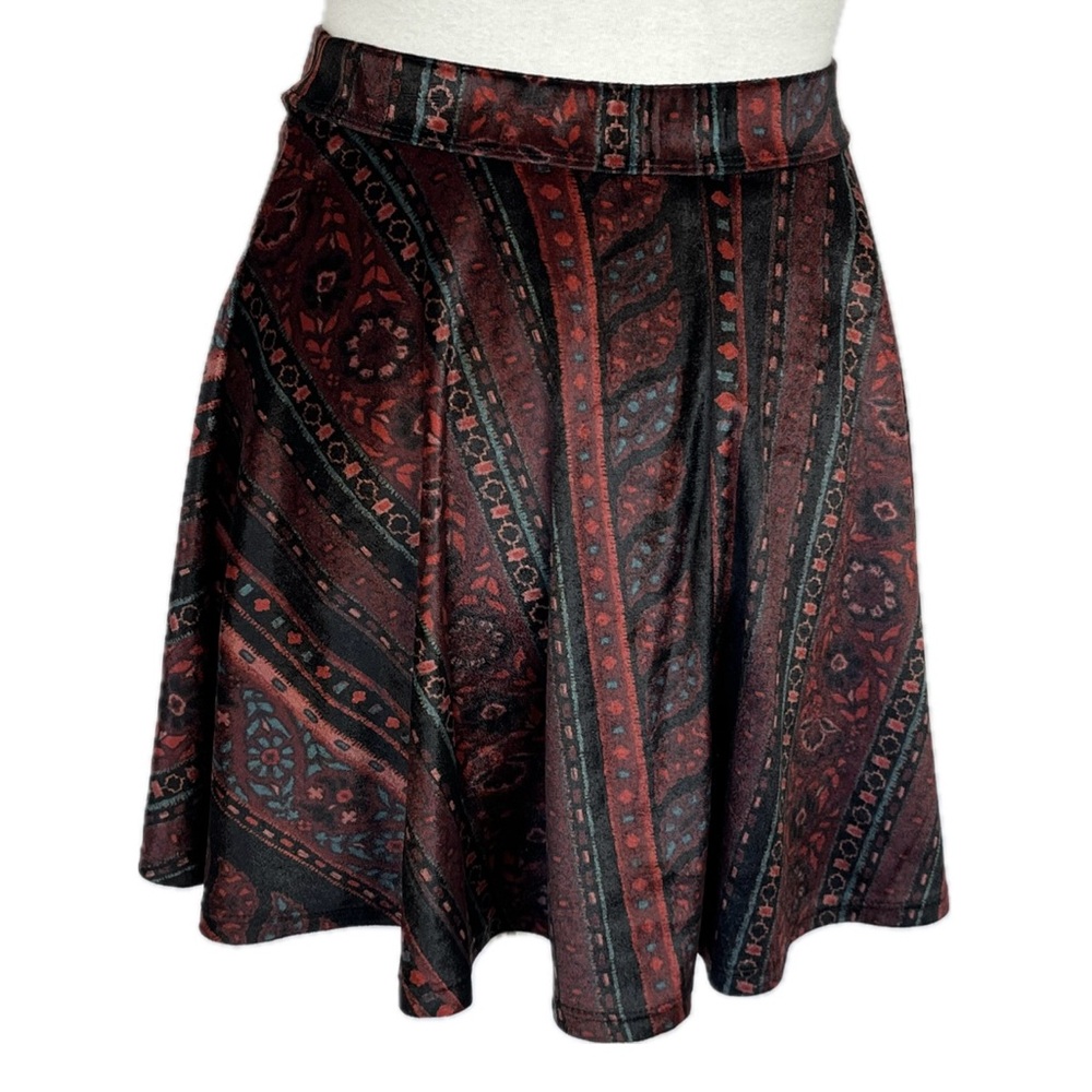 Hollister Velvet Mini Skirt Red Print Sz S Whimsigoth Boho Y2K Grunge Festival